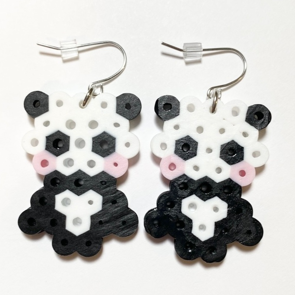 Panda Perler Bead Earrings Black/White. New